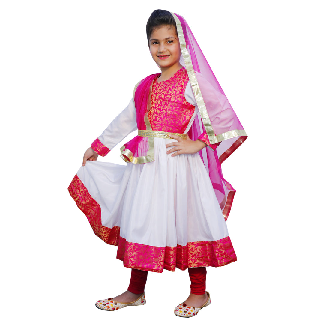 Costume Of Kathak - White &amp; Magenta Anarkali Indian Dress IMC40000-Whitemag
