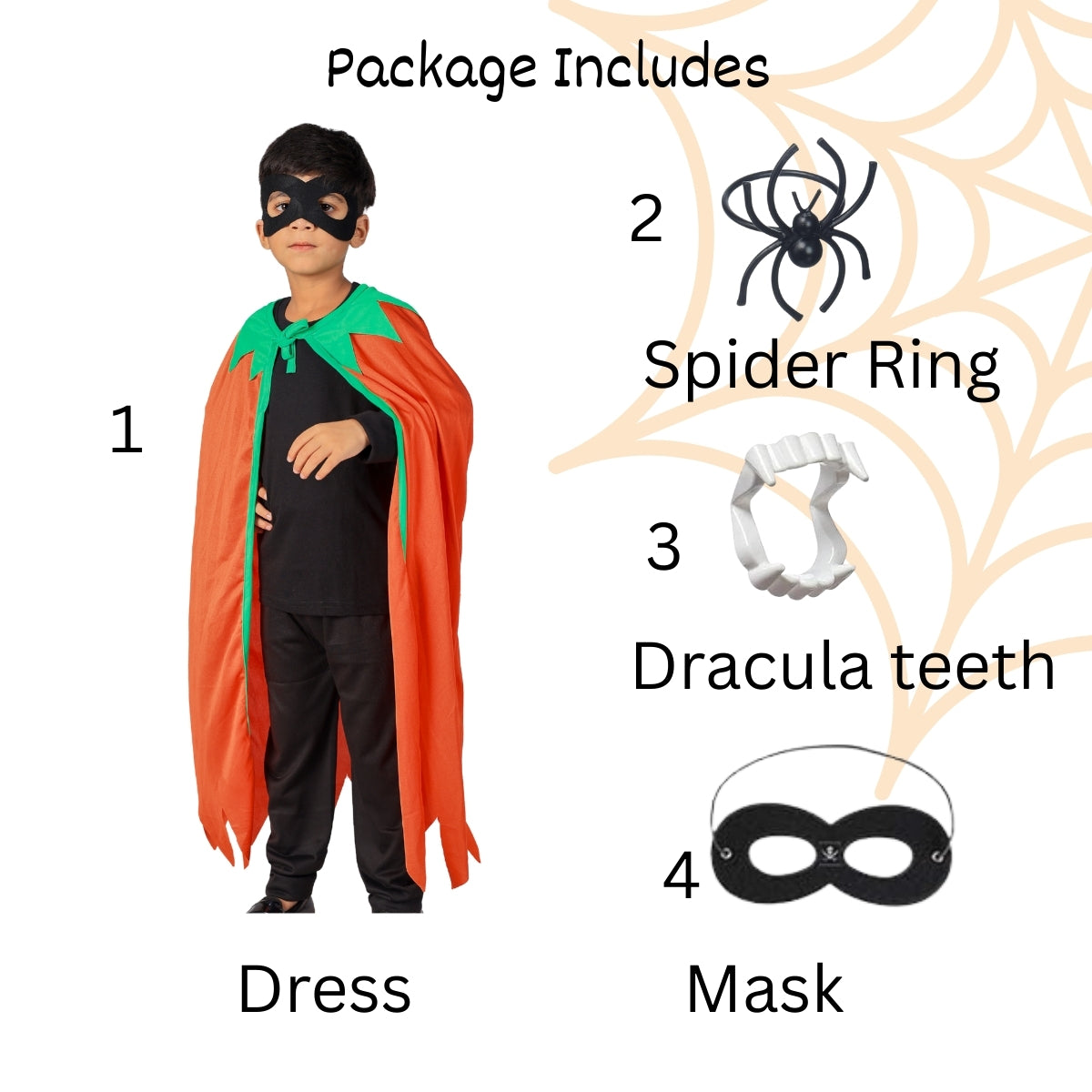 Halloween Dress| Pumpkin Cape Costume and Accessories|For Girls & Boys Kids |Haunted Horror Theme Dress (Only Cape & accessories with FREE scary teeth)