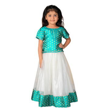Vaanee Designz Silk Blend Readymade Embroidered 3 Piece Lehenga Choli Set|Lehenga Choli,Ethnic Wear|Lehenga for Kids|Lehenga Set for Wedding and Festival(Rama green)