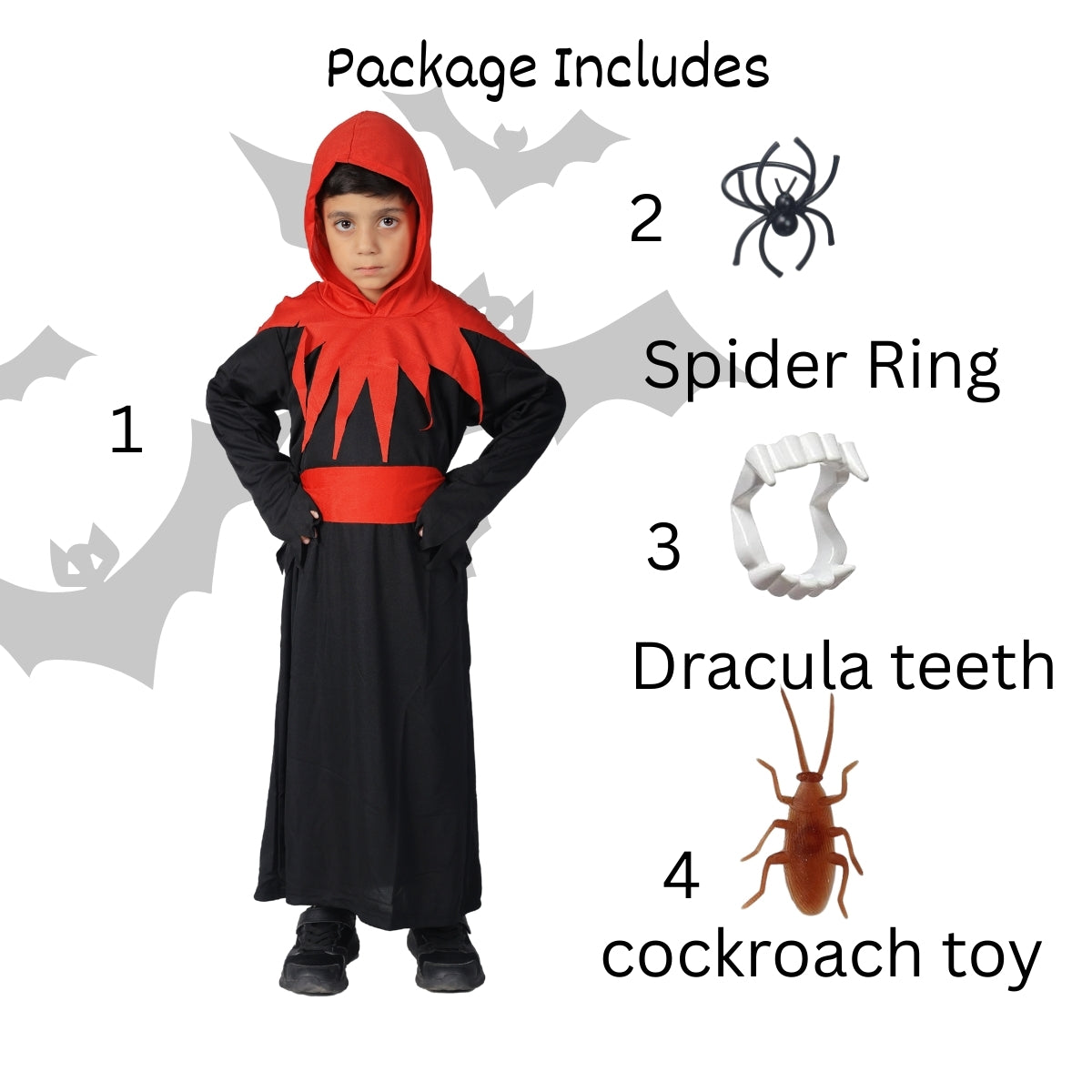 Halloween Dress|Devil's Costume and Accessories|For Girls and Boys Kids |Haunted Horror Theme Dress (FREE scary teeth)