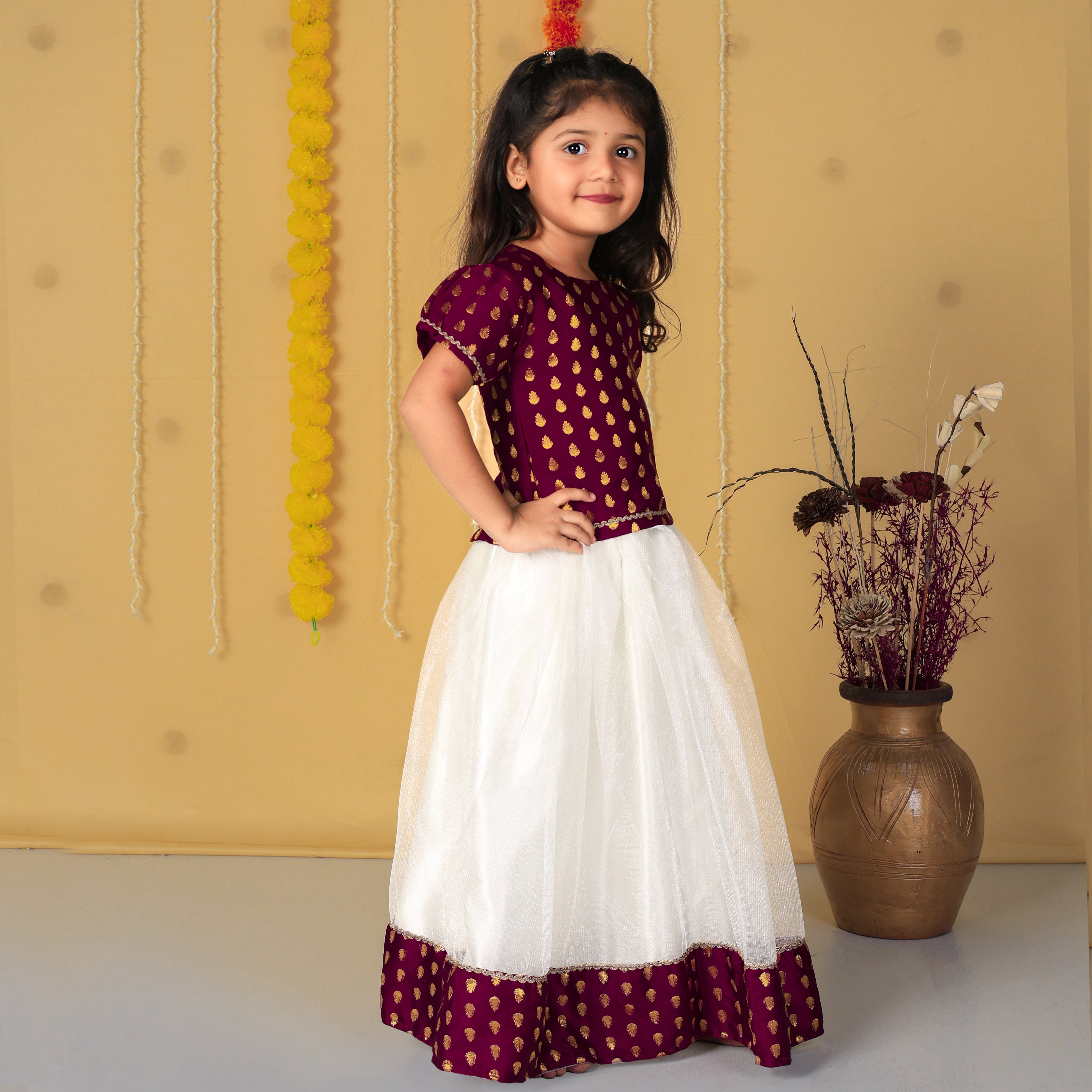 Vaanee Designz Silk Blend Readymade Embroidered 3 Piece Lehenga Choli Set|Lehenga Choli,Ethnic Wear|Lehenga for Kids|Lehenga Set for Wedding and Festival(Wine)