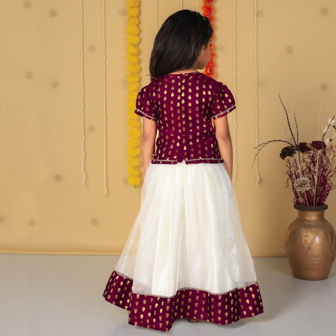 Vaanee Designz Silk Blend Readymade Embroidered 3 Piece Lehenga Choli Set|Lehenga Choli,Ethnic Wear|Lehenga for Kids|Lehenga Set for Wedding and Festival(Wine)