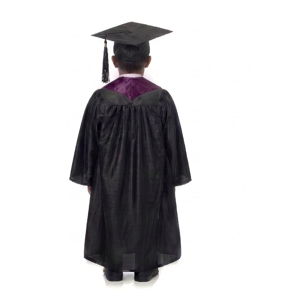Kids Black Graduation Gown with Cap and Purple Sash | Convocation Costume for Boys & Girls
