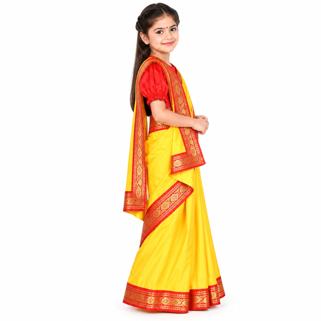Bengali Dress For Girls Kids Indian States &amp; Folk Dance Costume (IMC45003-YELLOW)