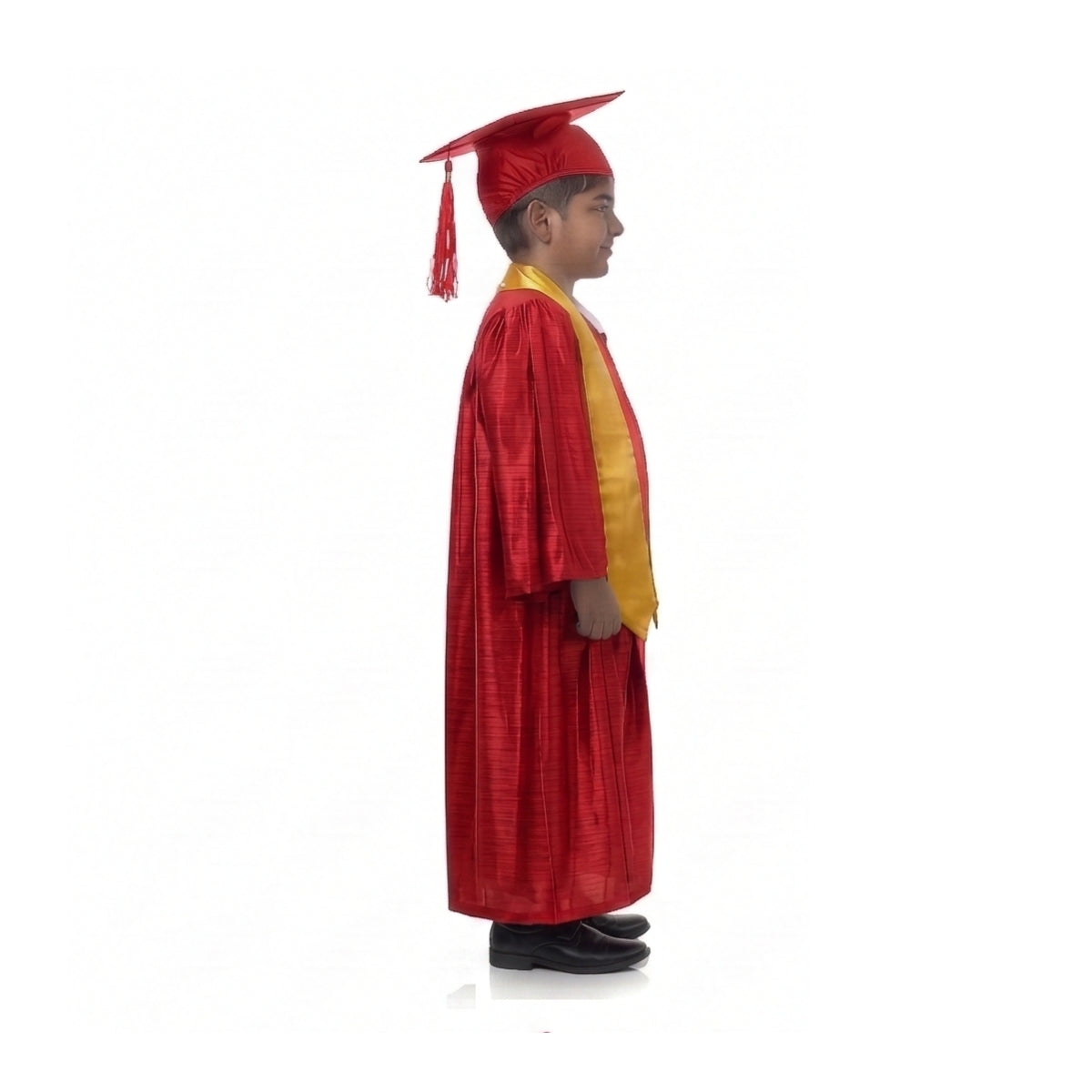 Kids Red Graduation Gown with Cap and Yellow Sash | Convocation Costume for Boys & Girls