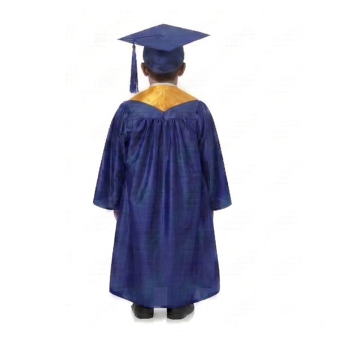 Kids Blue Graduation Gown with Cap and Yellow Sash | Convocation Costume for Boys & Girls