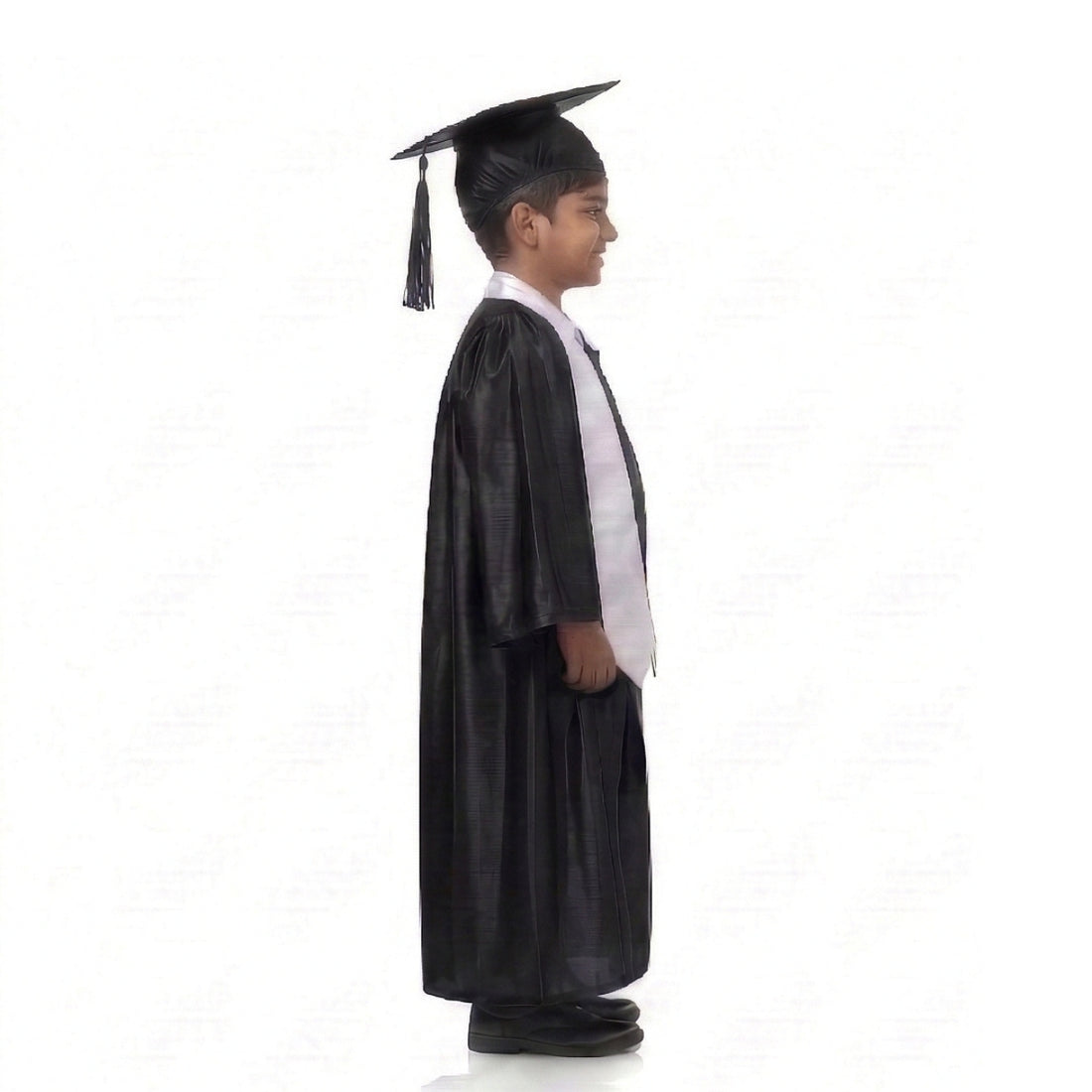 Kids Black Graduation Gown with Cap and White Sash | Convocation Costume for Boys & Girls