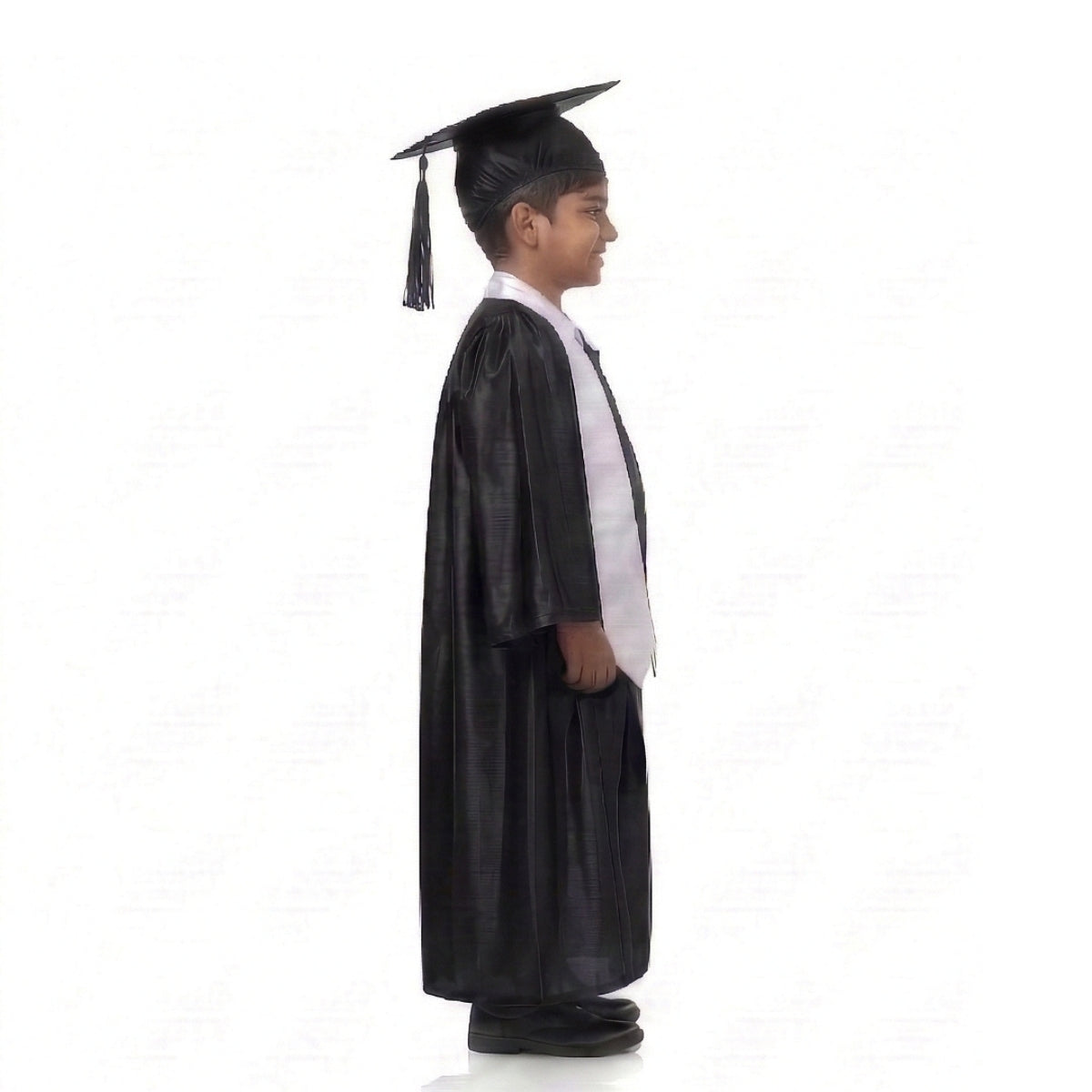 Kids Black Graduation Gown with Cap and White Sash | Convocation Costume for Boys & Girls