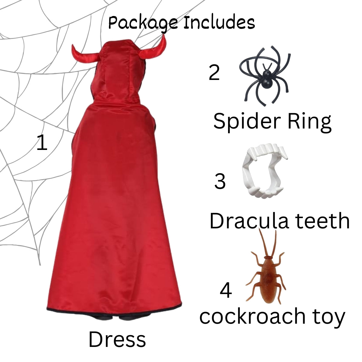 Halloween Dress|Devil's Costume and Accessories|For Girls and boys Kids |Haunted Horror Theme Dress (Only Cape & accessories with FREE scary teeth)