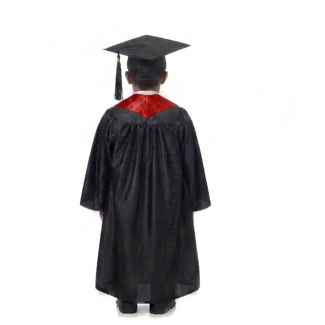 Kids Black Graduation Gown with Cap and Red Sash | Convocation Costume for Boys & Girls