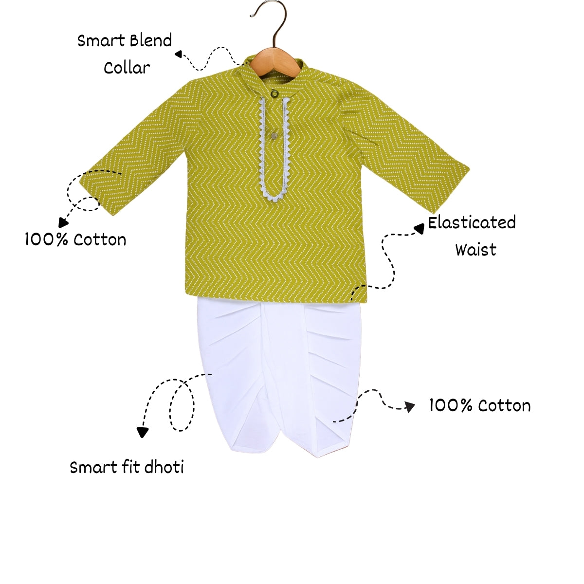 Vaanee Designz Elegant Traditional Dhoti Kurta Set for Baby Boys – Soft Cotton Ethnic Dress for Festivals And Weddings(Mustard)