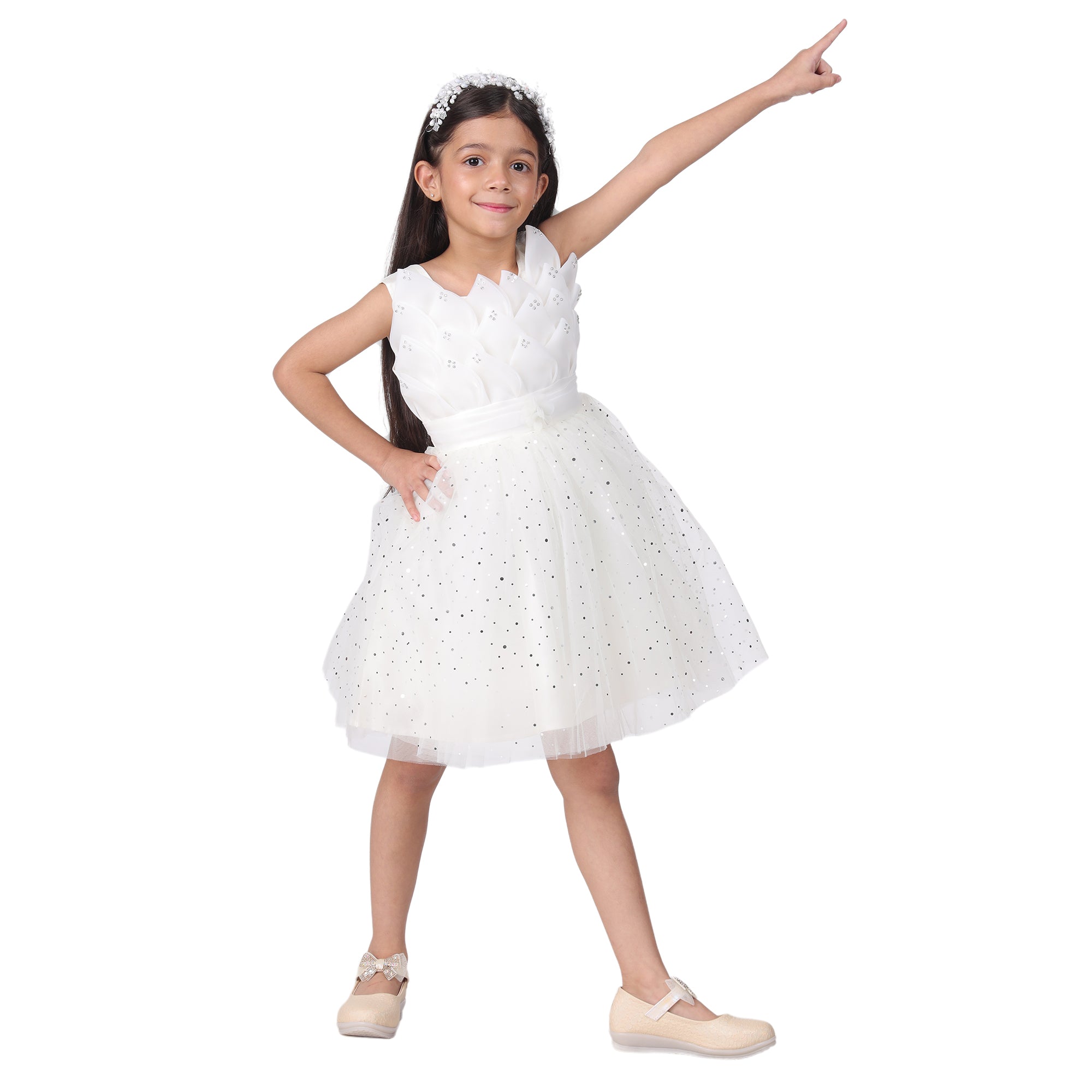 Itsmycostume Net Casual Knee Length Cute Frill White Frock Dress for Girls Kids