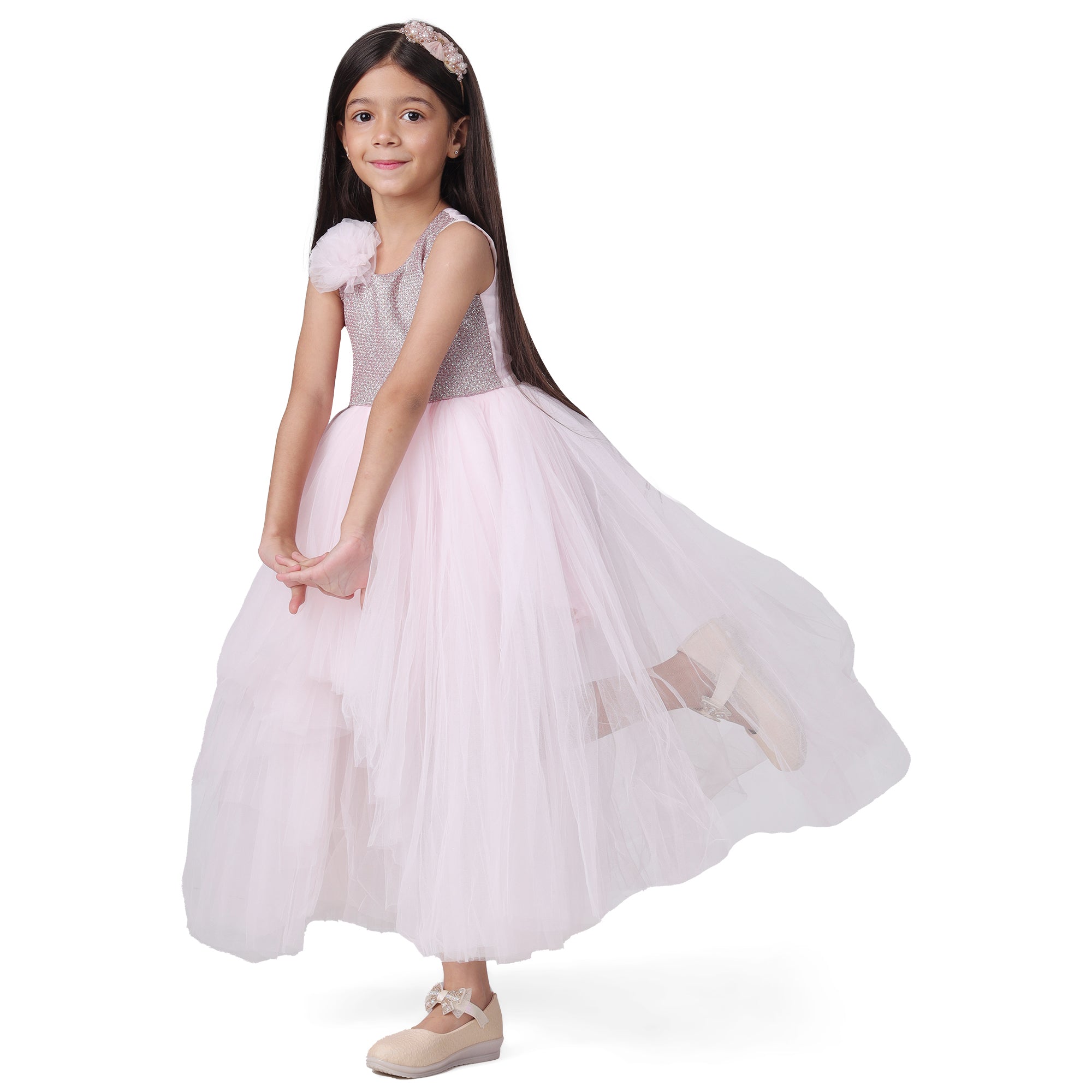 Itsmycostume Net Casual Full Length Cute Gown for Girls Kids
