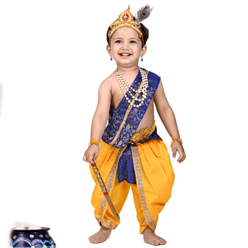 Krishna Dress for Baby Boy Kids Set of 10 Little Krishna Ji Kanha Janmasthmi Costume for Kids (IMC45001-RYLBLUYEL)