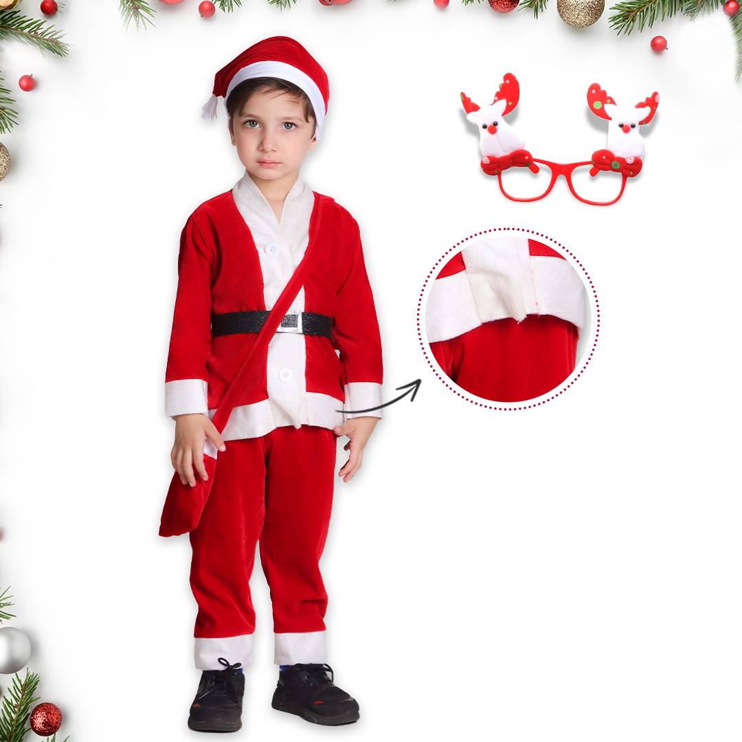 Itsmycostume Santa Costume Outfit for Kids With Jacket Pant Santa Cap Gift Pouch Belt &amp; ,Red