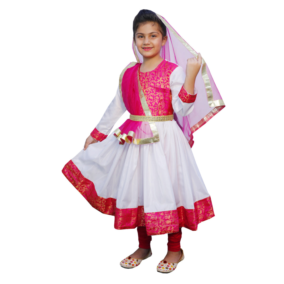 Costume Of Kathak - White &amp; Magenta Anarkali Indian Dress IMC40000-Whitemag