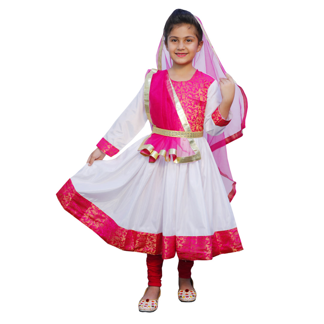 Costume Of Kathak - White &amp; Magenta Anarkali Indian Dress IMC40000-Whitemag