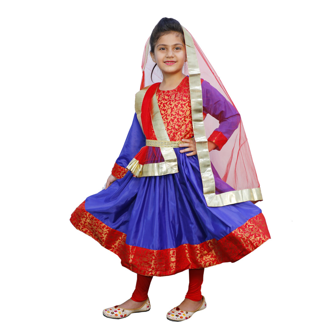 Kathak Costume Blue and Red Anarkali Dress IMC40000