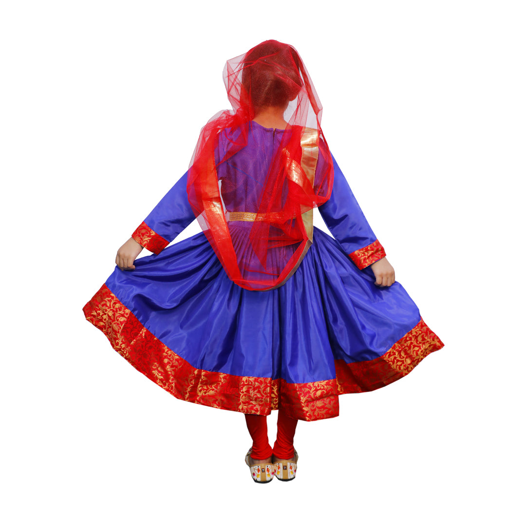 Kathak Costume Blue and Red Anarkali Dress IMC40000