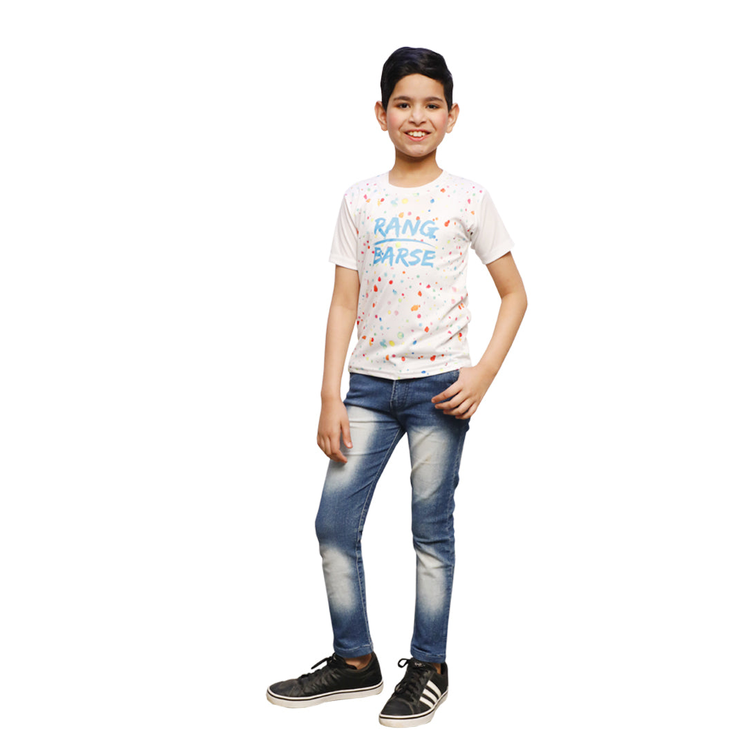 Holi White T-shirts for Kids - Printed Round Neck (IMC2030-Holi7)