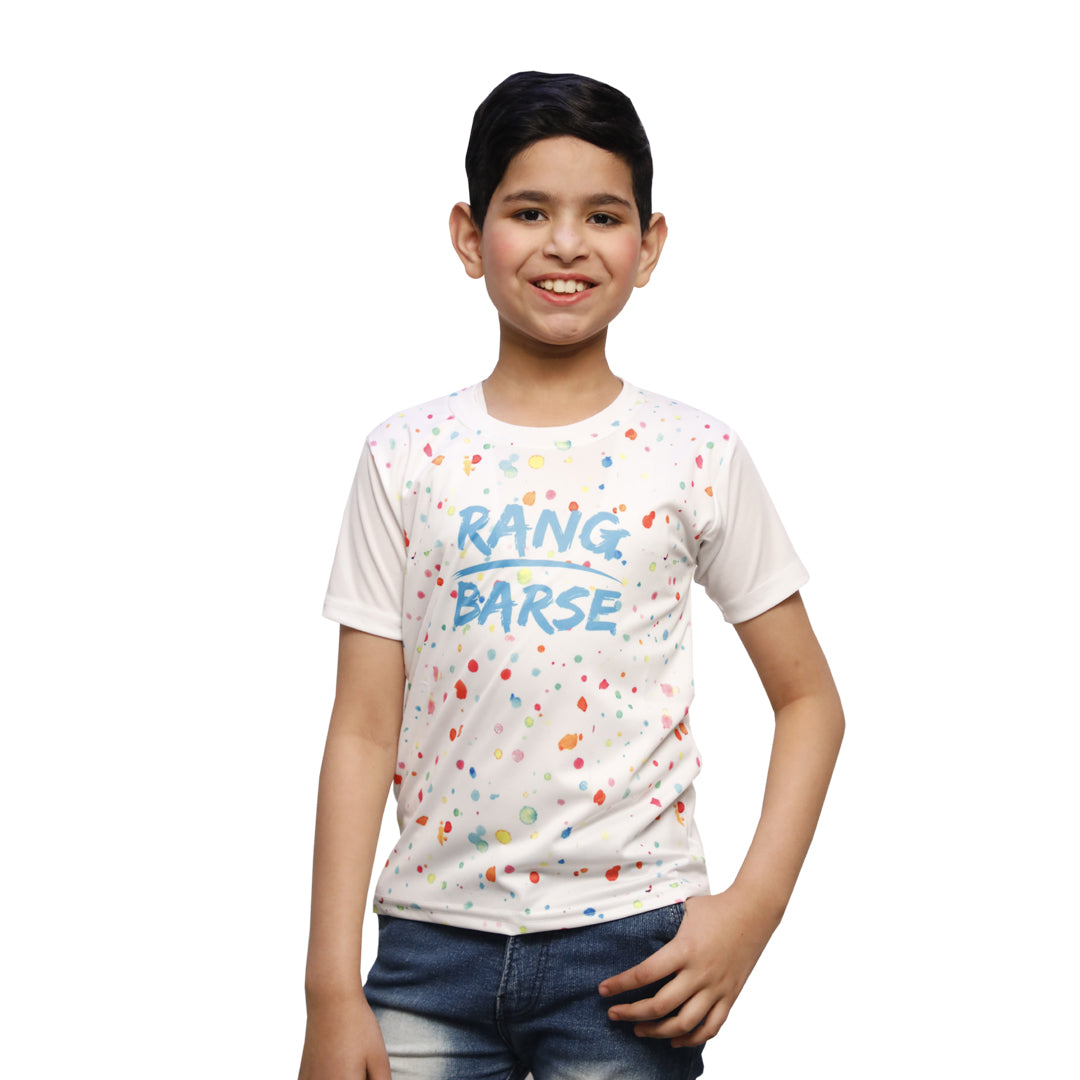 Holi White T-shirts for Kids - Printed Round Neck (IMC2030-Holi7)