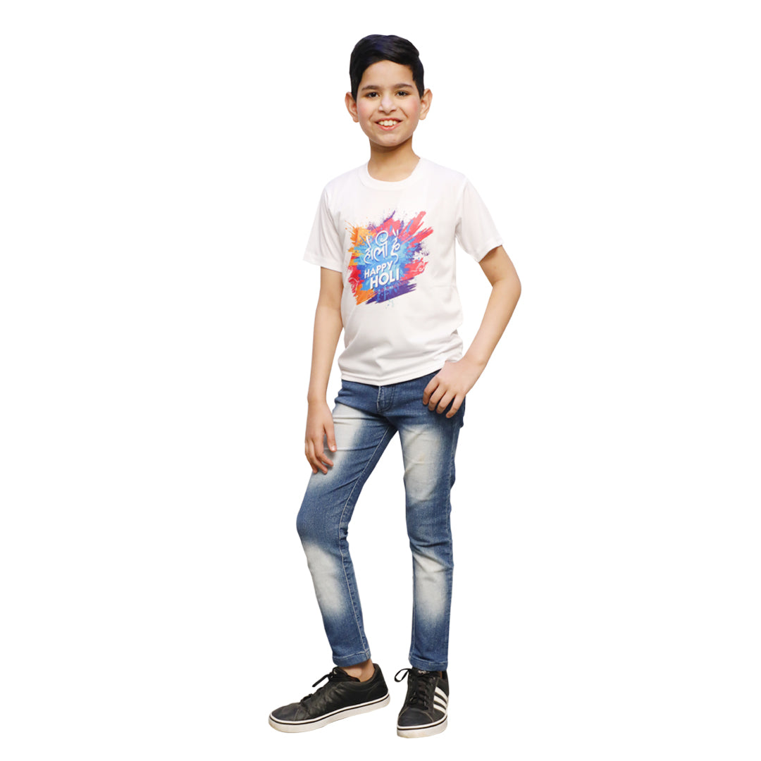 Printed Round Neck Holi T-shirts for Boys &amp; Girls (IMC2025-Holi3)