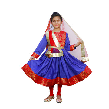 Kathak Costume Blue and Red Anarkali Dress IMC40000