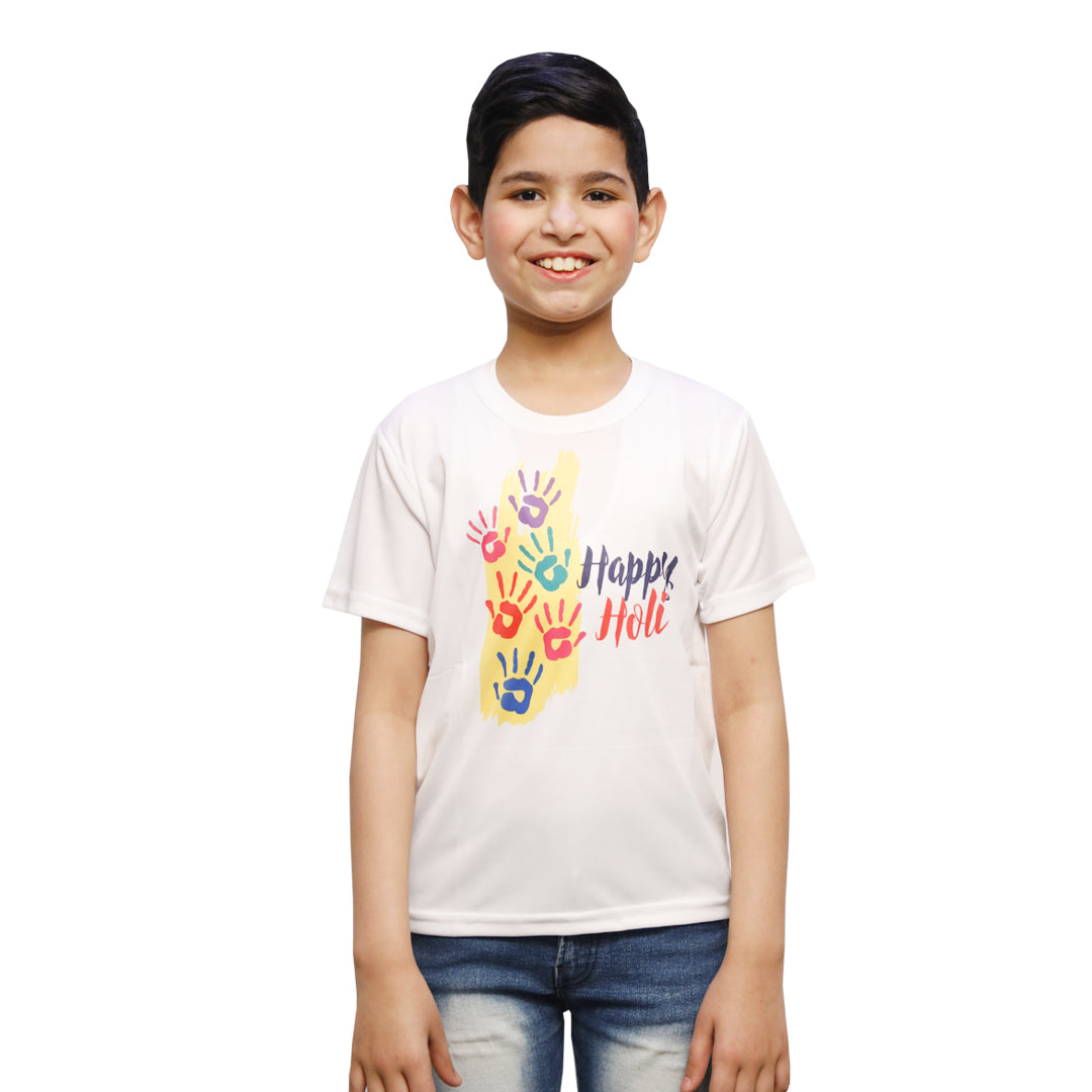 Printed Round Neck T-Shirt in White Color for Kids (IMC2030-Holi8)