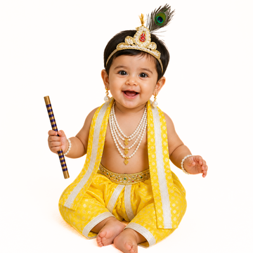 Krishna Dress for Baby Boy Kids Set of 10 Little Krishna Ji Kanha Janmasthmi Costume for Kids (IMC19000-YYYELLOWW)