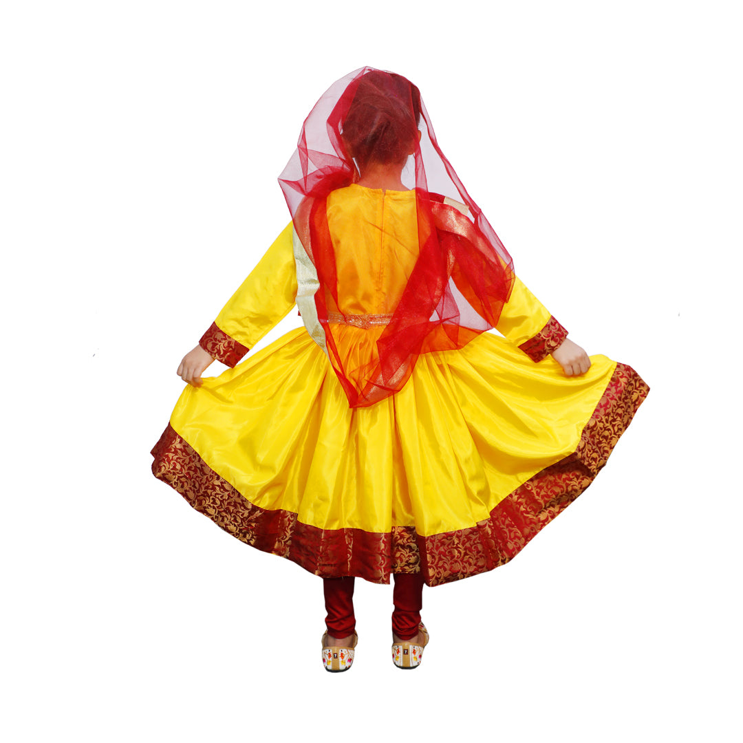 Kathak Dress - Yellow &amp; Maroon Anarkali Dress IMC40000-Yelmaroon
