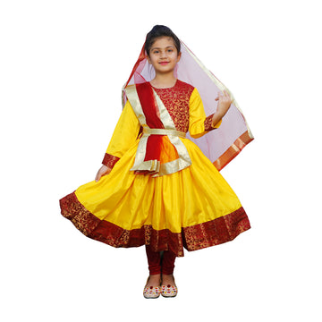 Kathak Dress - Yellow &amp; Maroon Anarkali Dress IMC40000-Yelmaroon