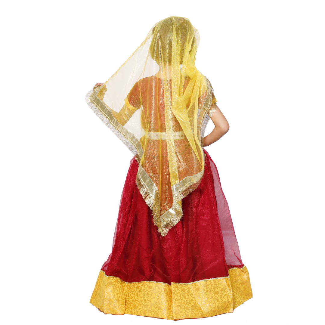 Radha Navratri Garba Girls Dress for Kids Lehenga/Chaniya,Choli with Dupatta- Maroon &amp;Yellow (IMC694)
