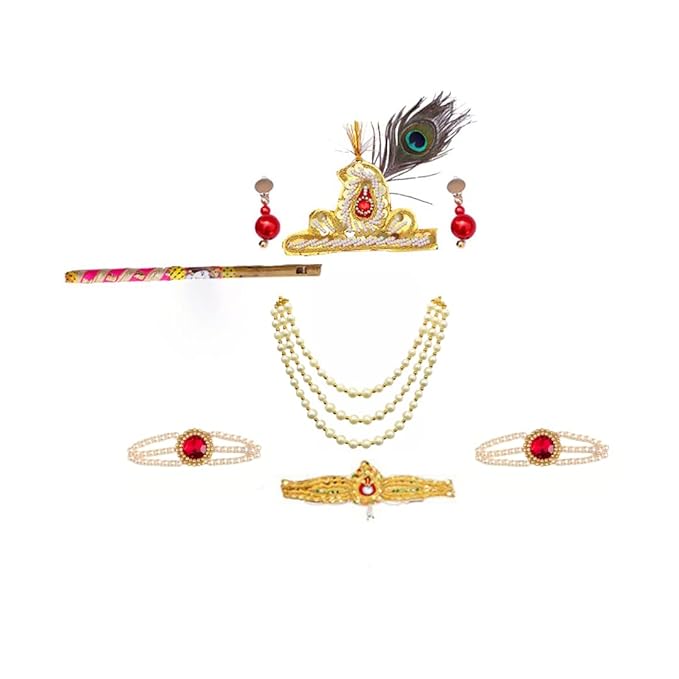 Krishna Dress for Baby Boy Kids Set of 10 Little Krishna Ji Kanha Janmasthmi Costume for Kids (IMC45001-RRed)