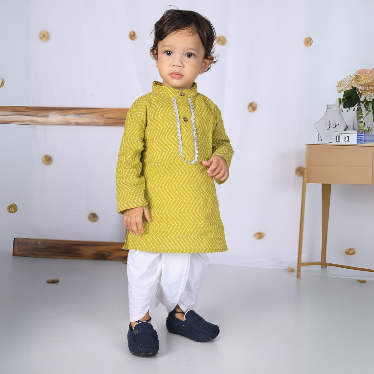Vaanee Designz Elegant Traditional Dhoti Kurta Set for Baby Boys – Soft Cotton Ethnic Dress for Festivals And Weddings(Mustard)