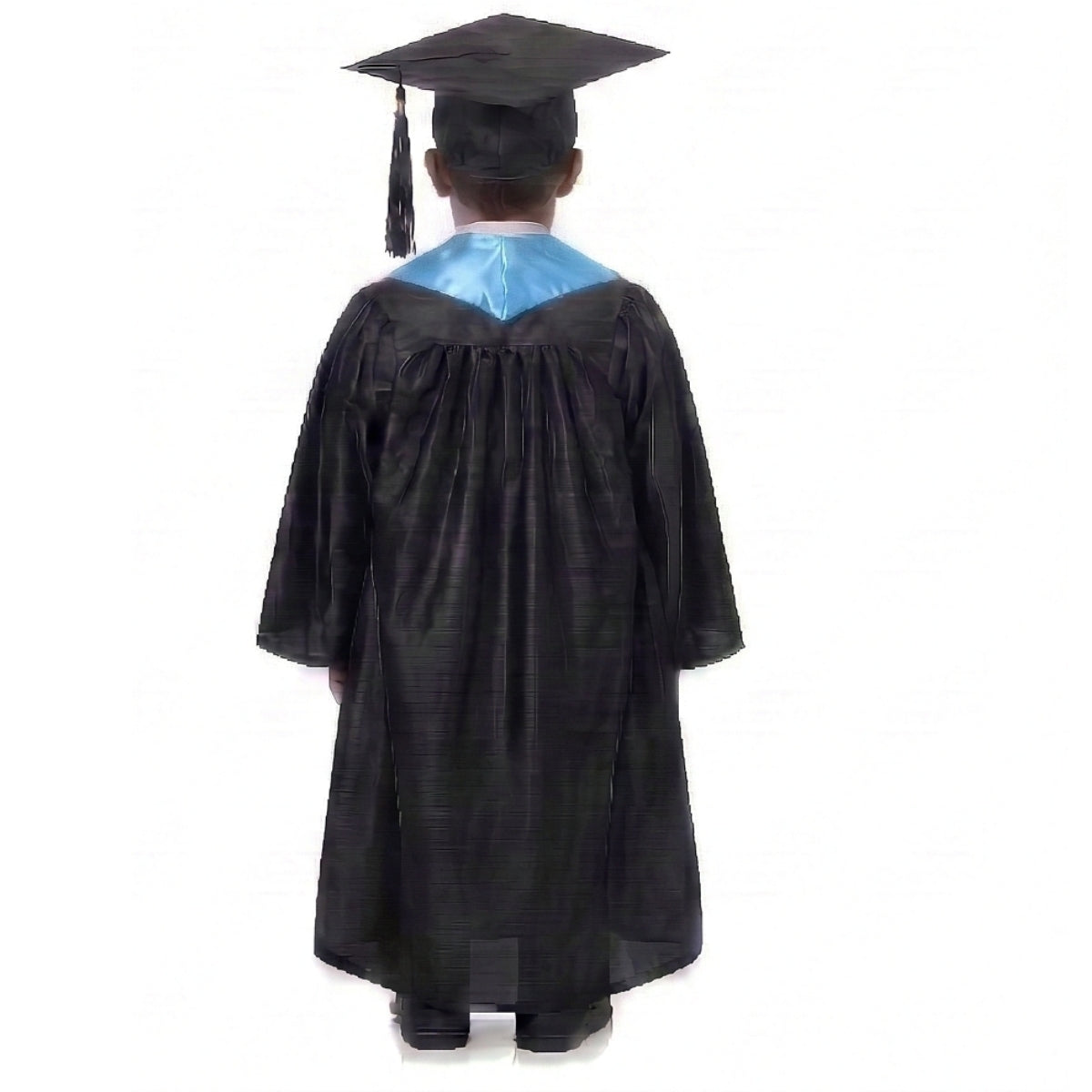 Kids Black Graduation Gown with Cap and Blue Sash | Convocation Costume for Boys & Girls