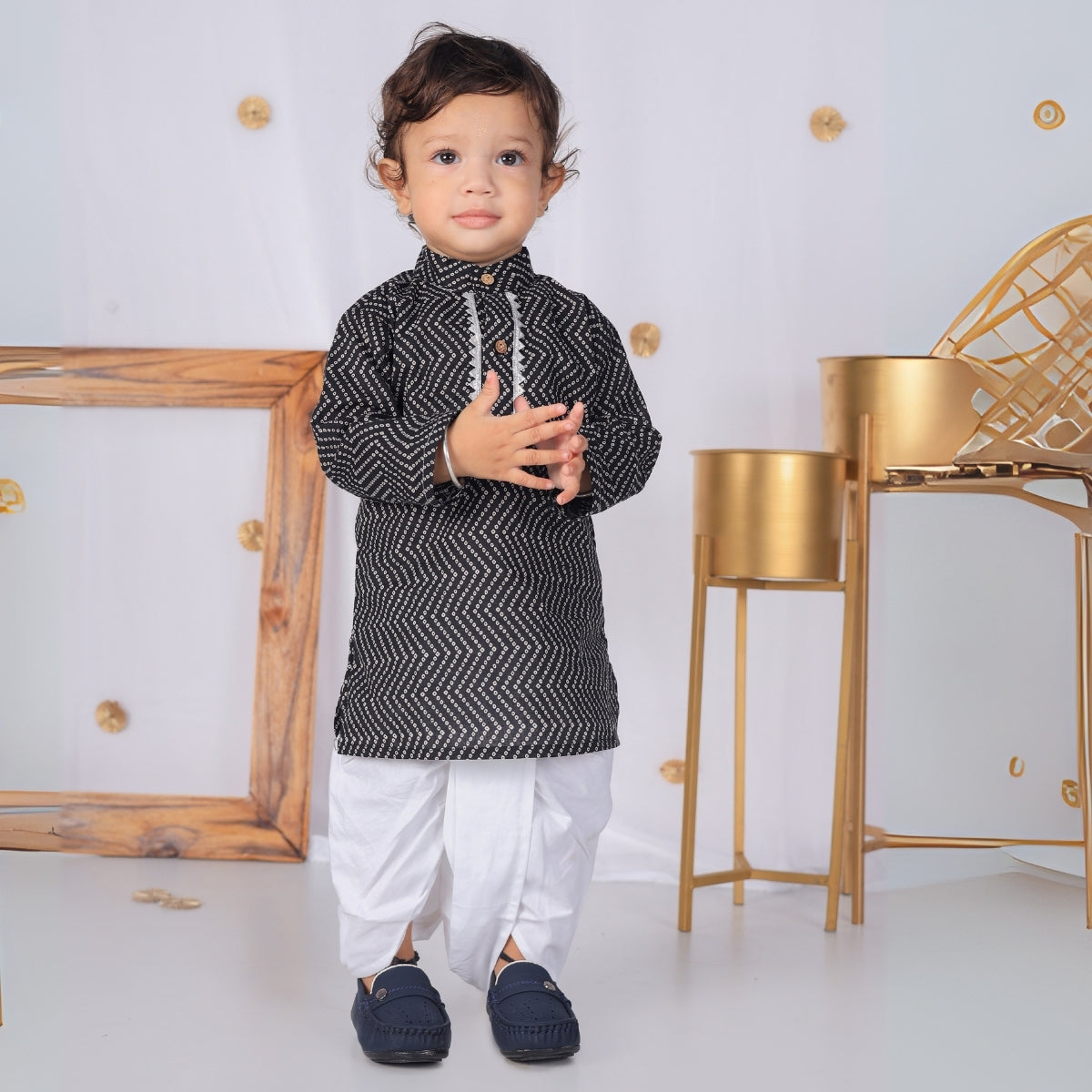 Vaanee Designz Elegant Traditional Dhoti Kurta Set for Baby Boys – Soft Cotton Ethnic Dress for Festivals And Weddings(Black)