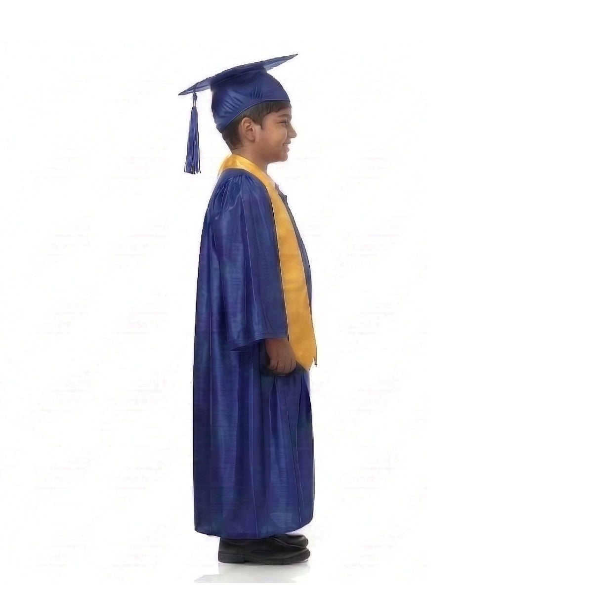 Kids Blue Graduation Gown with Cap and Yellow Sash | Convocation Costume for Boys & Girls