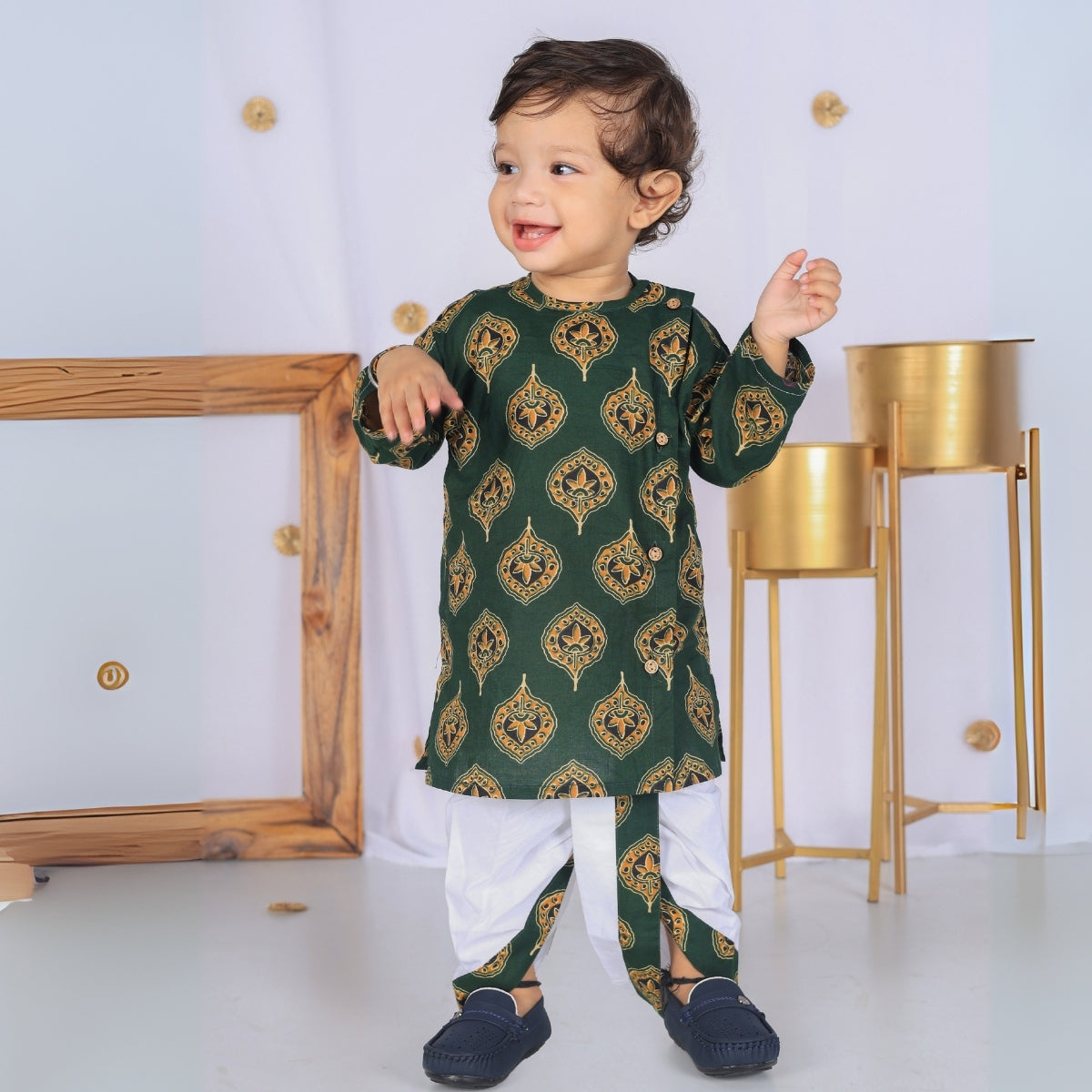 Vaanee Designz Elegant Traditional Dhoti Kurta Set for Baby Boys – Soft Cotton Ethnic Dress for Festivals And Weddings(Green)