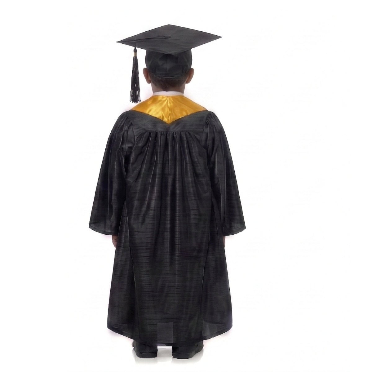 Kids Black Graduation Gown with Cap and Yellow Sash | Convocation Costume for Boys & Girls