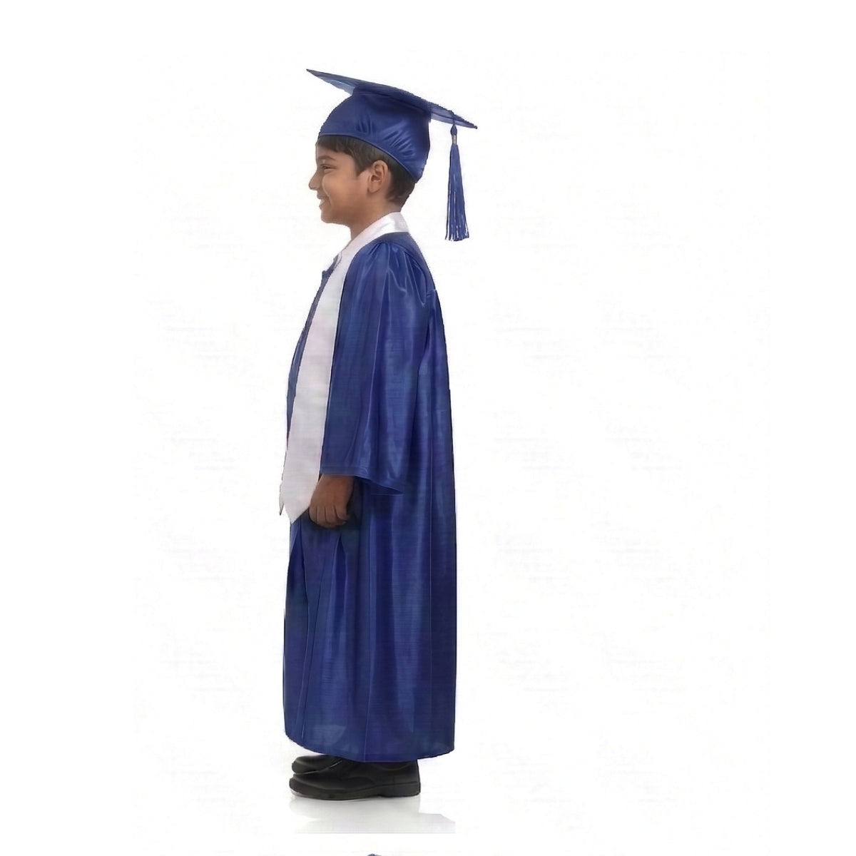 Kids Blue Graduation Gown with Cap and White Sash | Convocation Costume for Boys & Girls