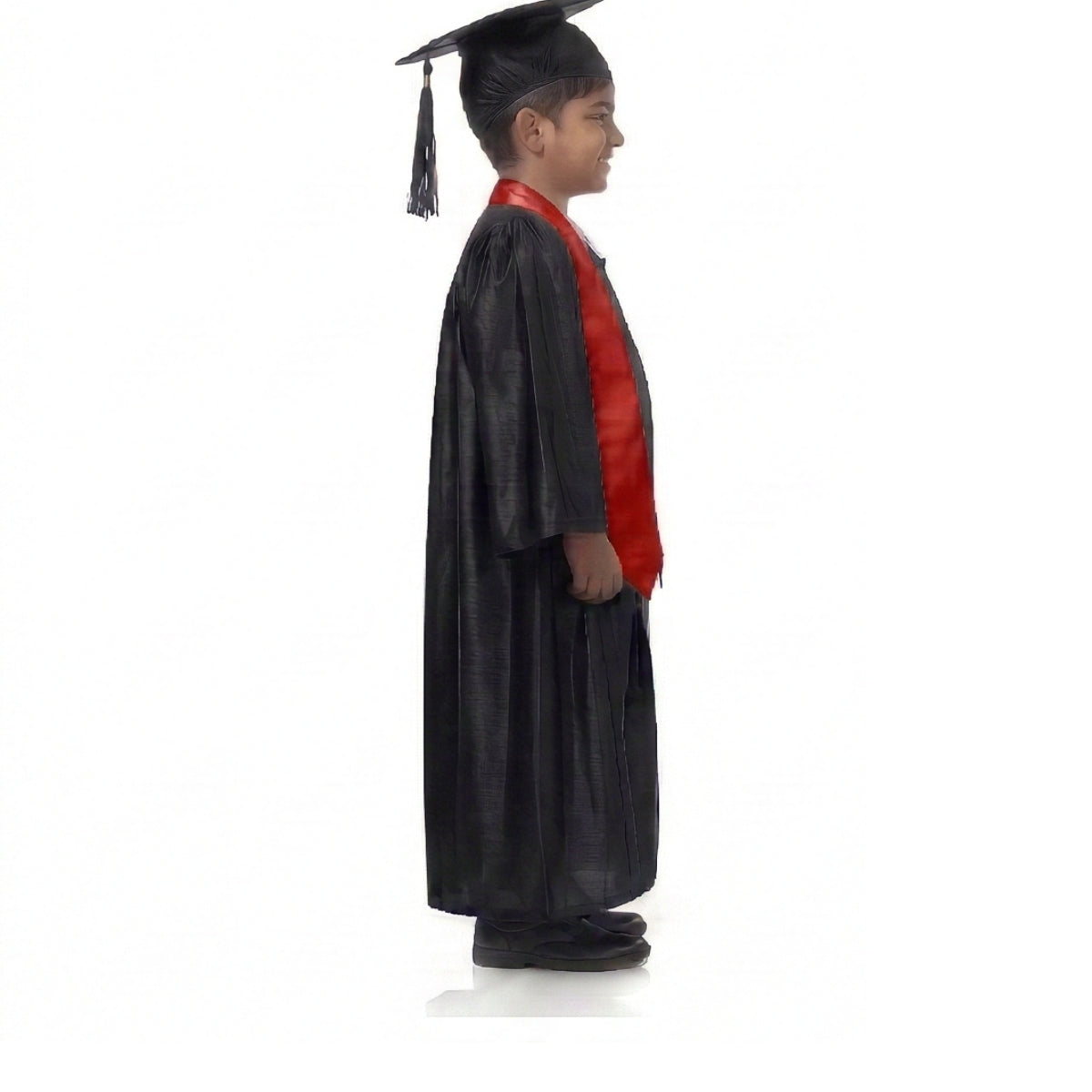 Kids Black Graduation Gown with Cap and Red Sash | Convocation Costume for Boys & Girls