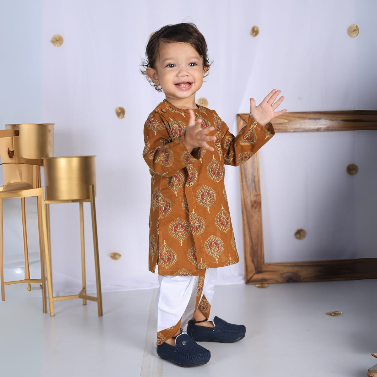 Vaanee Designz Elegant Traditional Dhoti Kurta Set for Baby Boys – Soft Cotton Ethnic Dress for Festivals And Weddings(Rust brown)