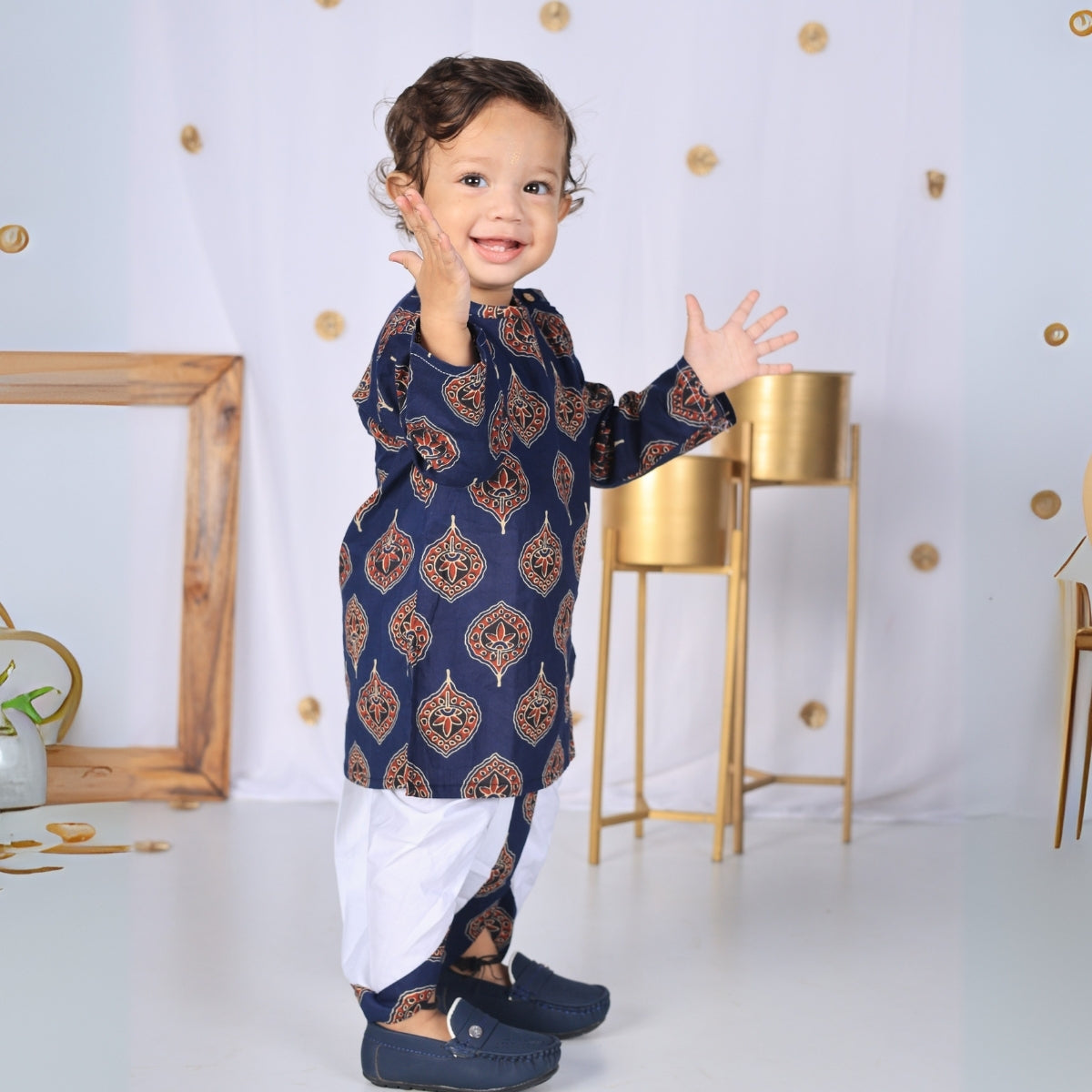 Vaanee Designz Elegant Traditional Dhoti Kurta Set for Baby Boys – Soft Cotton Ethnic Dress for Festivals And Weddings(Navy Blue)
