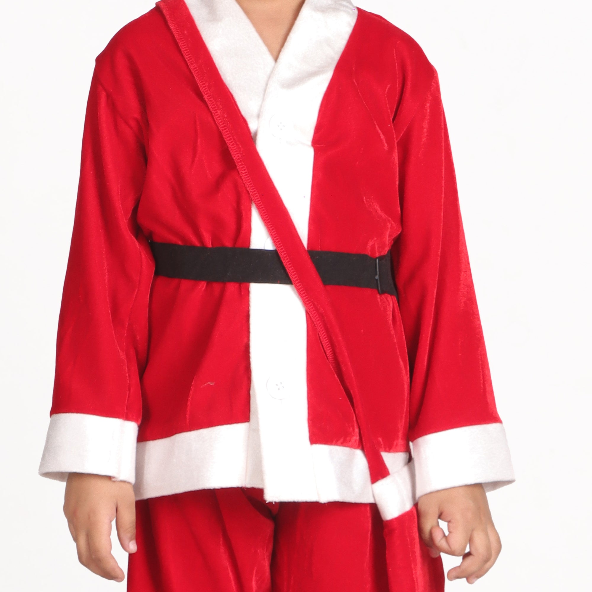Itsmycostume Santa Costume Outfit for Kids With Jacket Pant Santa Cap Gift Pouch Belt,Beard &amp;Hanging Stocking ,Red