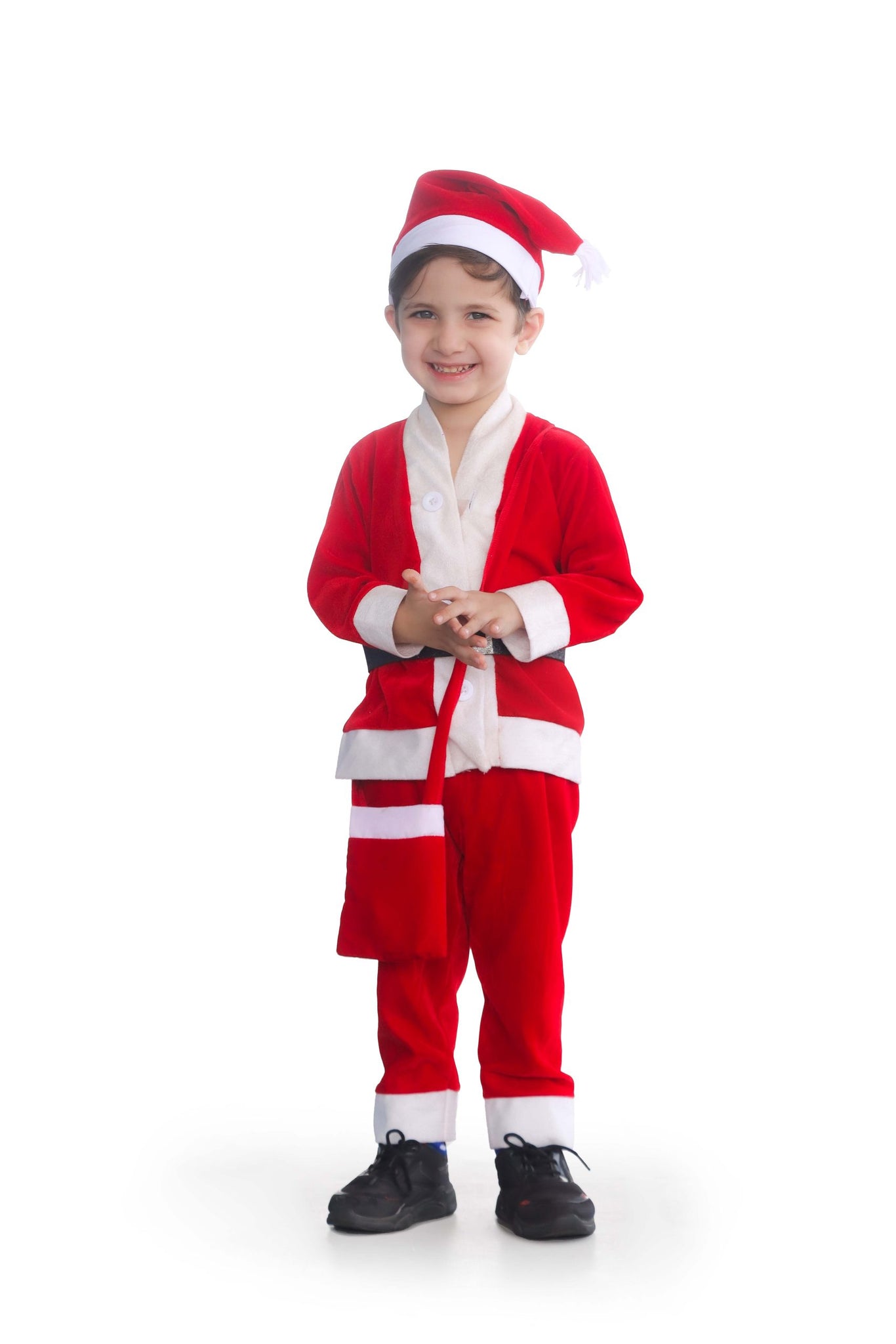 Santa Claus Costume Dress For Kids Christmas Costume Complete Set of 4(Jacket,Pant,Pouch,Hat)