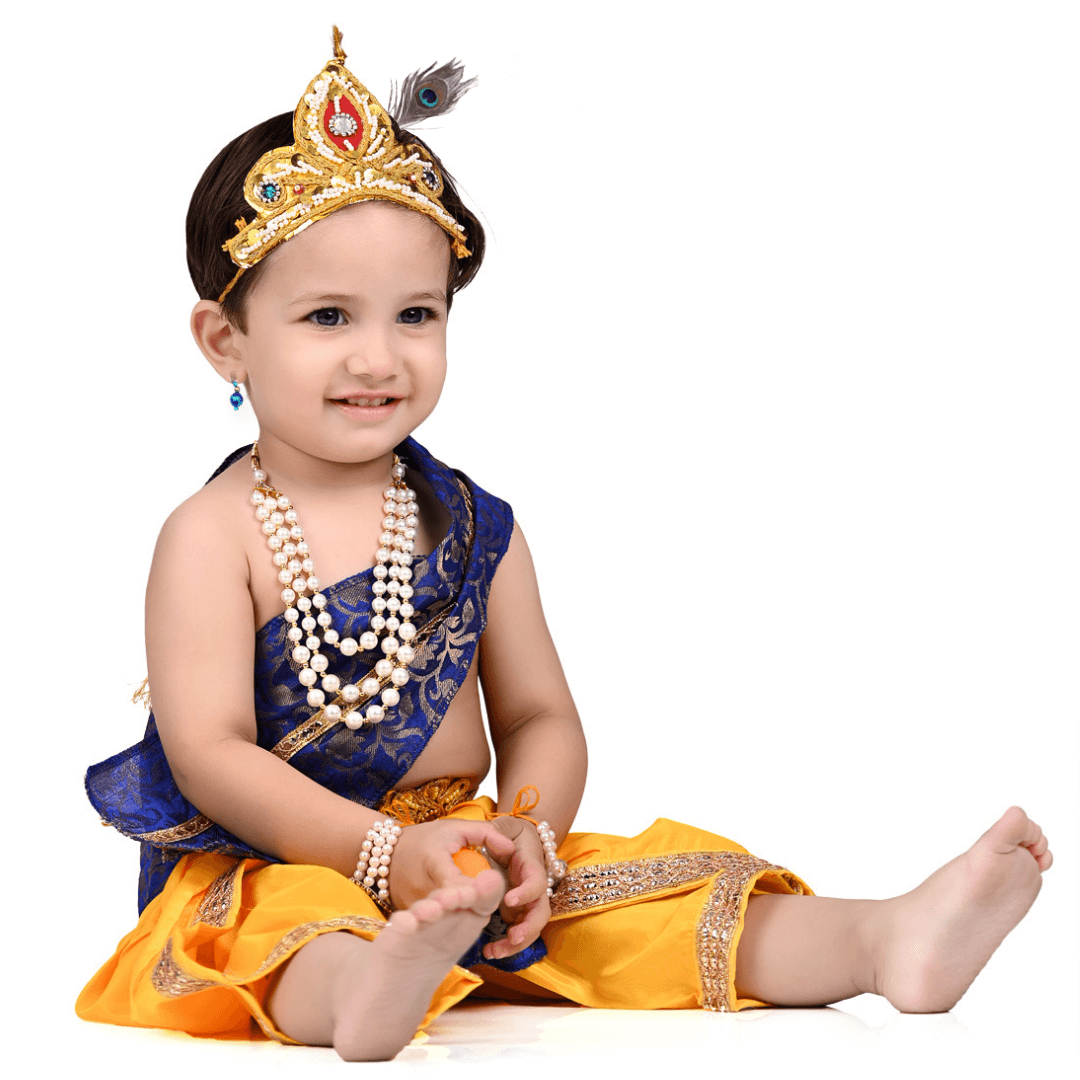 Krishna Dress for Baby Boy Kids Set of 10 Little Krishna Ji Kanha Janmasthmi Costume for Kids (IMC45001-RYLBLUYEL)