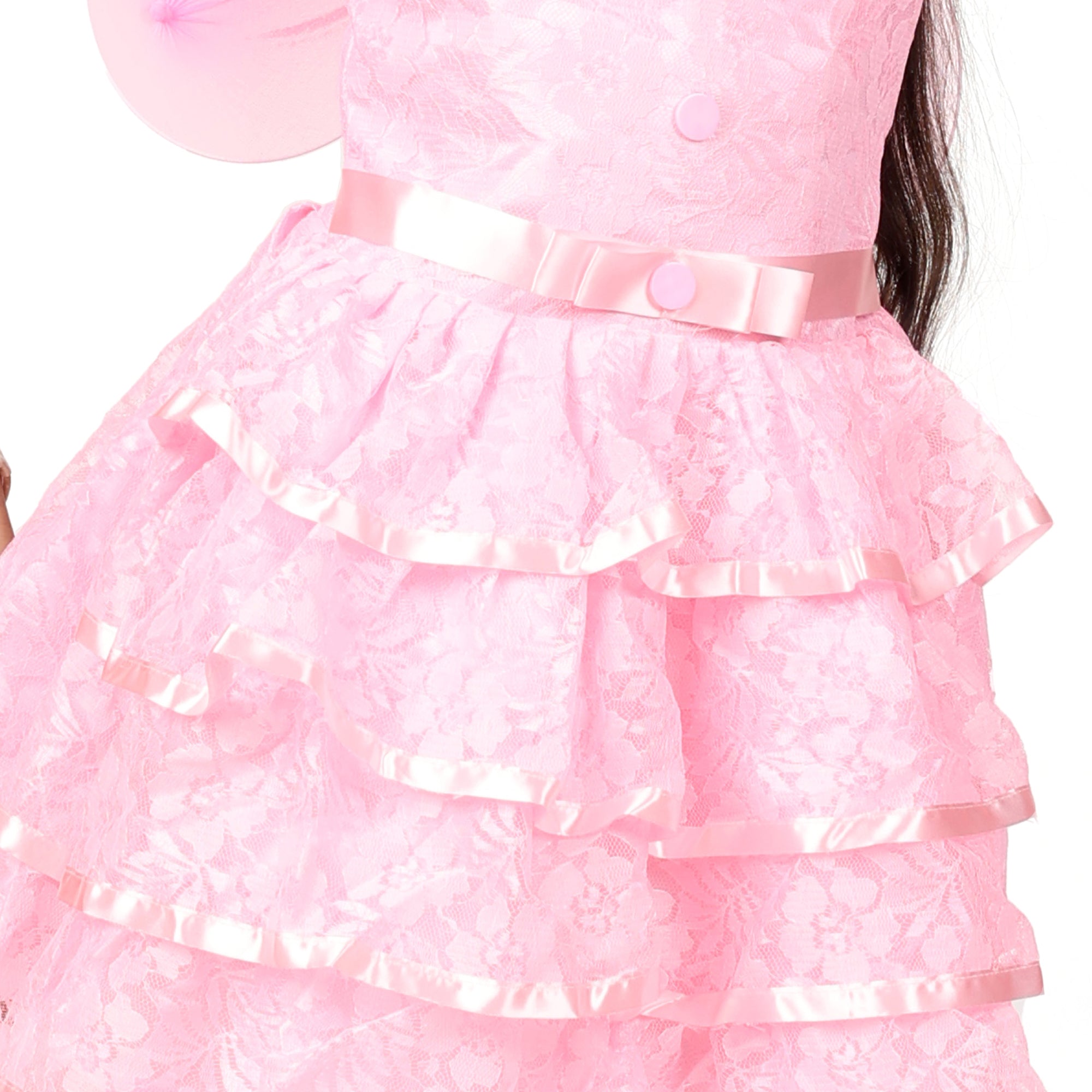 Itsmycostume Net Casual Knee Length Cute Frill Fairy Pink Frock Dress for Girls Kids