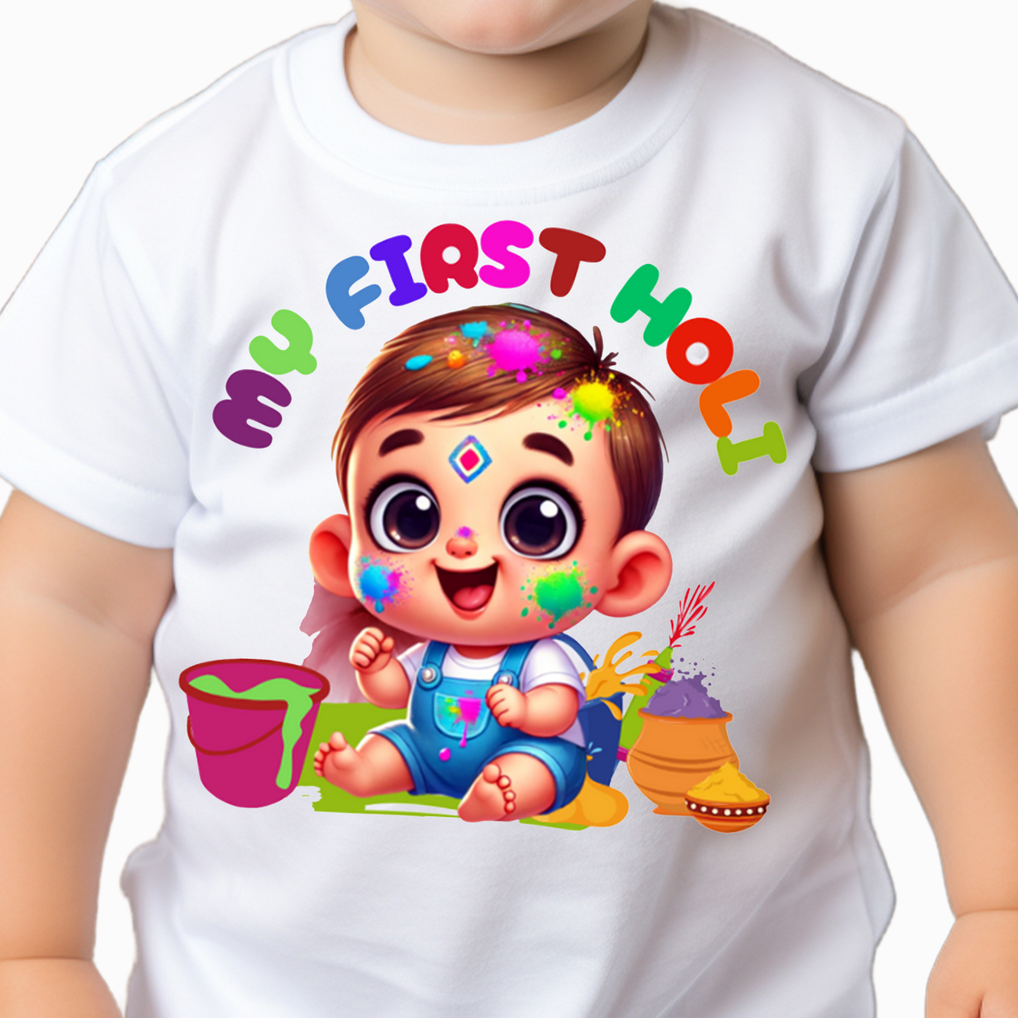Itsmycostume My First Holi tshirt for kids baby boy girl infant Unisex Half Sleev Round Neck Tshirts