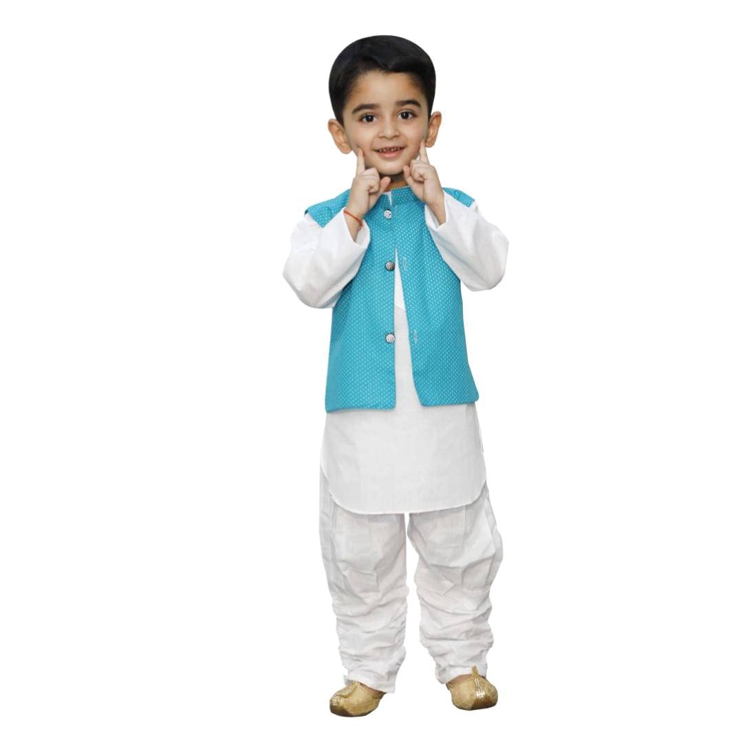 Baby Boy Kurta Pajama With Turquoise Waistcoat for Kids (IMC18100-Turqo)