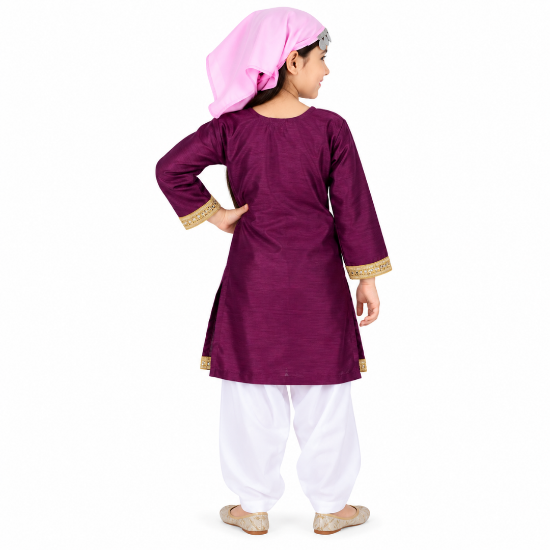 Kashmiri Traditional Costume Dress For Girls Indian States &amp; Folk dance Dresses For Kids - Maroon and White Suit (IMC615-MAROONKASH)